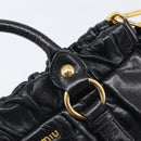 Miu Miu Hand Bag Vittero Dino Leather 2way Black Gold Auth 210529V-17