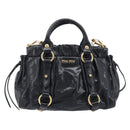 Miu Miu Hand Bag Vittero Dino Leather 2way Black Gold Auth 210529V-2