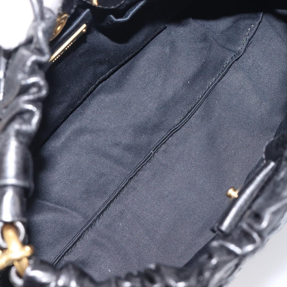 Miu Miu Hand Bag Vittero Dino Leather 2way Black Gold Auth 210529V