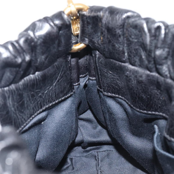 Miu Miu Hand Bag Vittero Dino Leather 2way Black Gold Auth 210529V