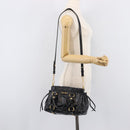 Miu Miu Hand Bag Vittero Dino Leather 2way Black Gold Auth 210529V-25