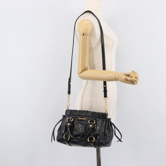Miu Miu Hand Bag Vittero Dino Leather 2way Black Gold Auth 210529V