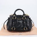 Miu Miu Hand Bag Vittero Dino Leather 2way Black Gold Auth 210529V-26
