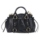 Miu Miu Hand Bag Vittero Dino Leather 2way Black Gold Auth 210529V-3