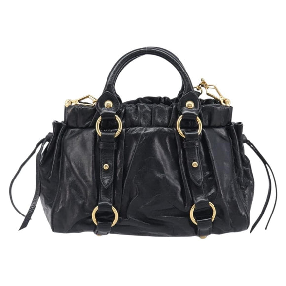 Miu Miu Hand Bag Vittero Dino Leather 2way Black Gold Auth 210529V