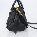 Miu Miu Hand Bag Vittero Dino Leather 2way Black Gold Auth 210529V-5