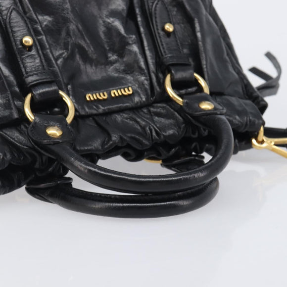 Miu Miu Hand Bag Vittero Dino Leather 2way Black Gold Auth 210529V
