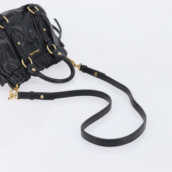 Miu Miu Hand Bag Vittero Dino Leather 2way Black Gold Auth 210529V