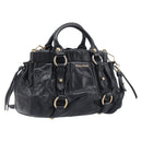 Miu Miu Hand Bag Vittero Dino Leather 2way Black Gold Auth 210530V-1