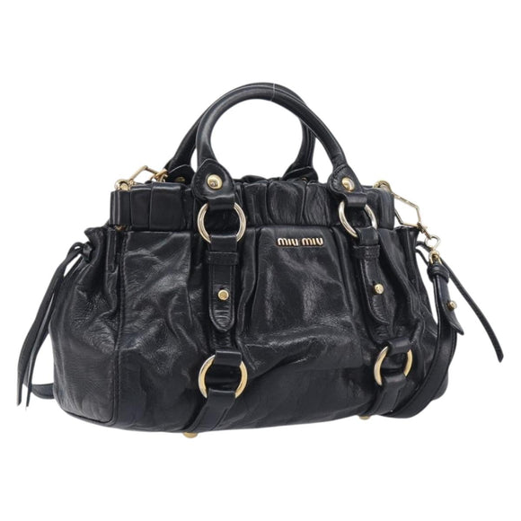 Miu Miu Hand Bag Vittero Dino Leather 2way Black Gold Auth 210530V