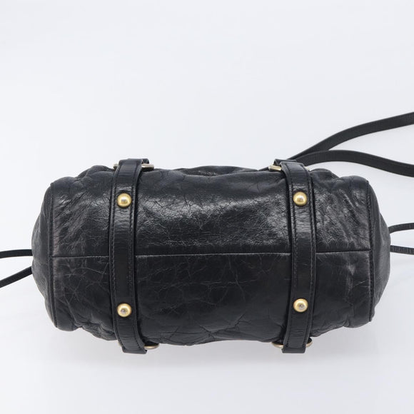 Miu Miu Hand Bag Vittero Dino Leather 2way Black Gold Auth 210530V