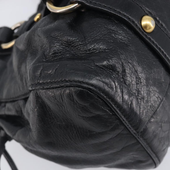 Miu Miu Hand Bag Vittero Dino Leather 2way Black Gold Auth 210530V
