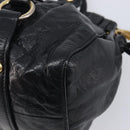 Miu Miu Hand Bag Vittero Dino Leather 2way Black Gold Auth 210530V-15