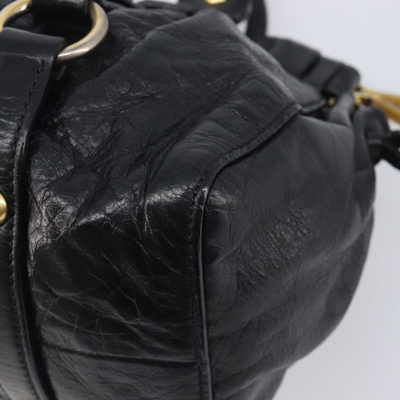 Miu Miu Hand Bag Vittero Dino Leather 2way Black Gold Auth 210530V
