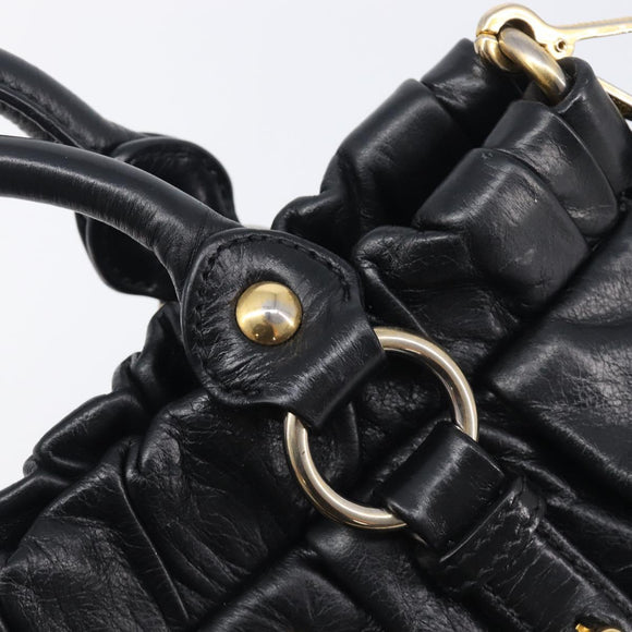Miu Miu Hand Bag Vittero Dino Leather 2way Black Gold Auth 210530V