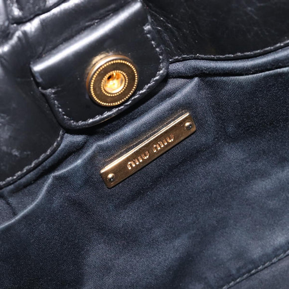 Miu Miu Hand Bag Vittero Dino Leather 2way Black Gold Auth 210530V