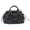 Miu Miu Hand Bag Vittero Dino Leather 2way Black Gold Auth 210530V-2