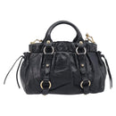 Miu Miu Hand Bag Vittero Dino Leather 2way Black Gold Auth 210530V-3