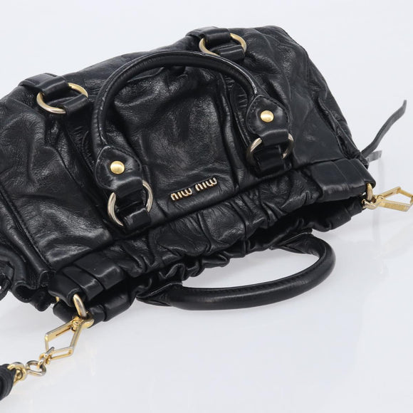 Miu Miu Hand Bag Vittero Dino Leather 2way Black Gold Auth 210530V