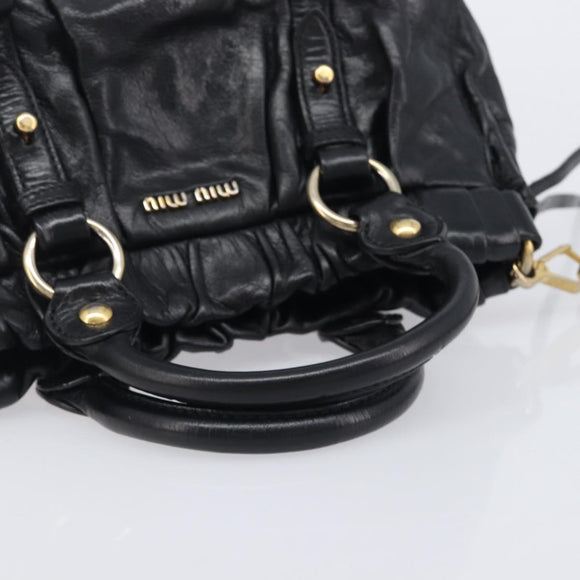 Miu Miu Hand Bag Vittero Dino Leather 2way Black Gold Auth 210530V