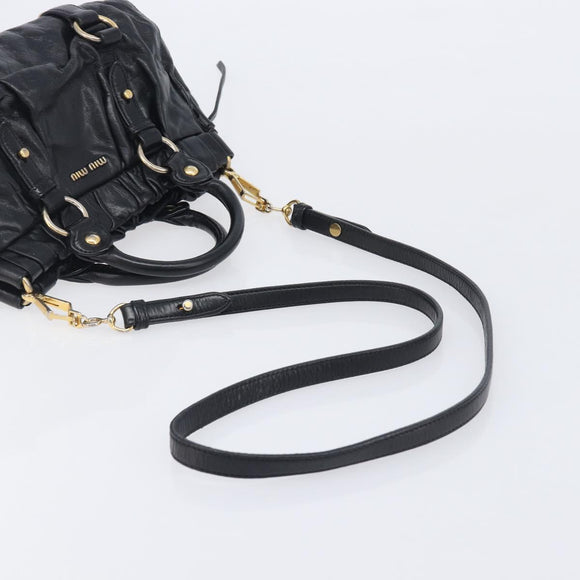Miu Miu Hand Bag Vittero Dino Leather 2way Black Gold Auth 210530V