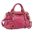 Miu Miu Hand Bag Vittero Dino Leather 2way Pink Gold Auth 210532V-1
