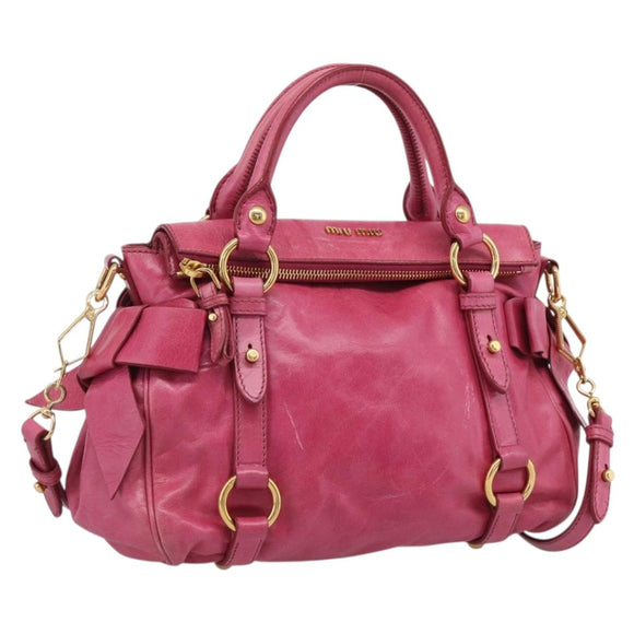 Miu Miu Hand Bag Vittero Dino Leather 2way Pink Gold Auth 210532V