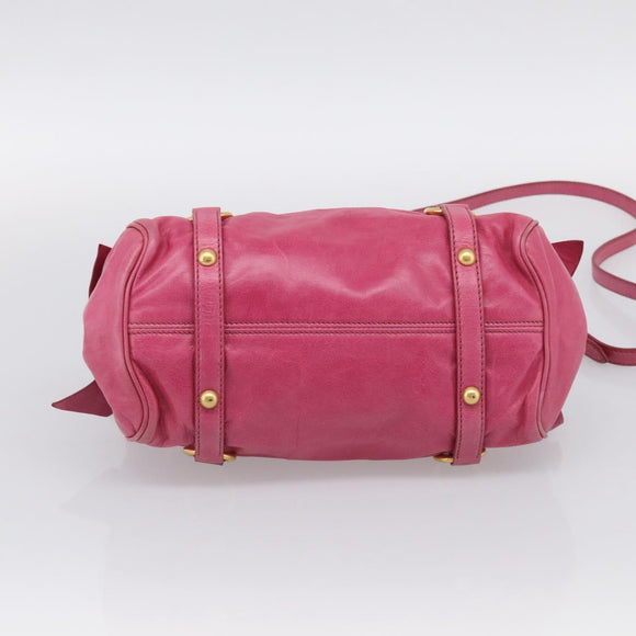 Miu Miu Hand Bag Vittero Dino Leather 2way Pink Gold Auth 210532V