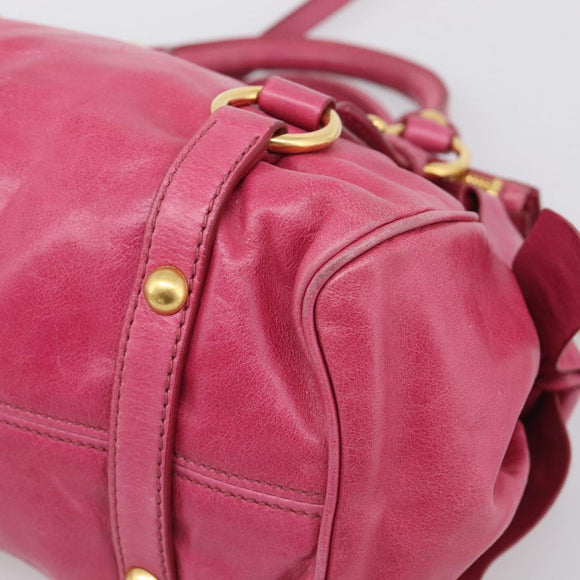 Miu Miu Hand Bag Vittero Dino Leather 2way Pink Gold Auth 210532V