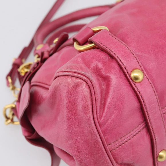 Miu Miu Hand Bag Vittero Dino Leather 2way Pink Gold Auth 210532V