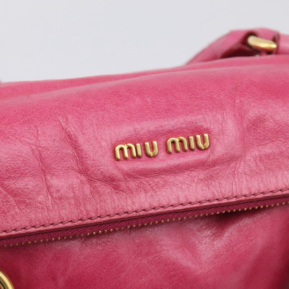 Miu Miu Hand Bag Vittero Dino Leather 2way Pink Gold Auth 210532V