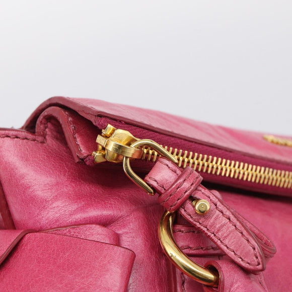 Miu Miu Hand Bag Vittero Dino Leather 2way Pink Gold Auth 210532V