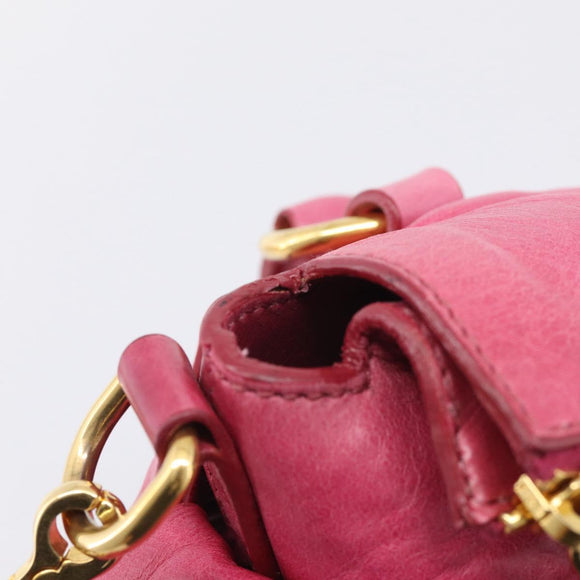 Miu Miu Hand Bag Vittero Dino Leather 2way Pink Gold Auth 210532V
