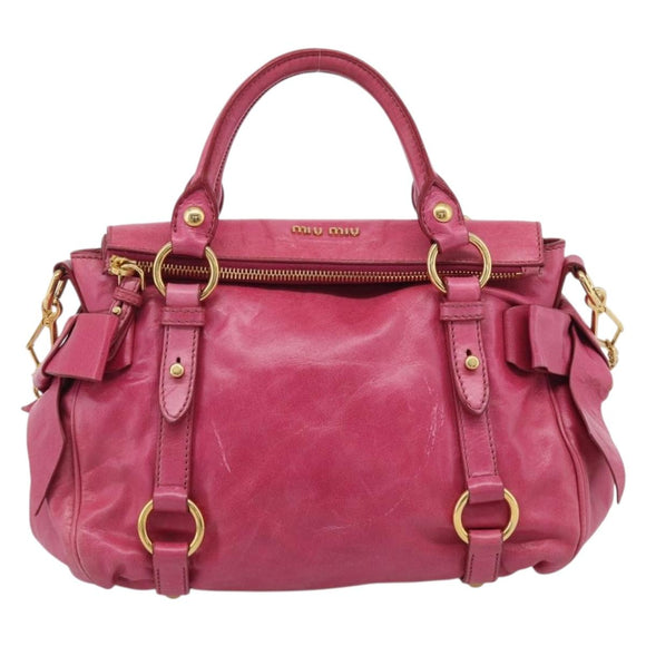 Miu Miu Hand Bag Vittero Dino Leather 2way Pink Gold Auth 210532V