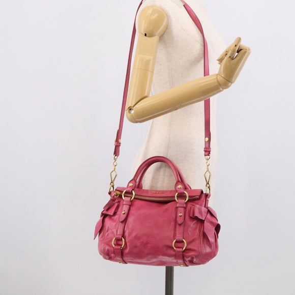Miu Miu Hand Bag Vittero Dino Leather 2way Pink Gold Auth 210532V