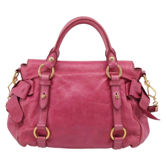 Miu Miu Hand Bag Vittero Dino Leather 2way Pink Gold Auth 210532V
