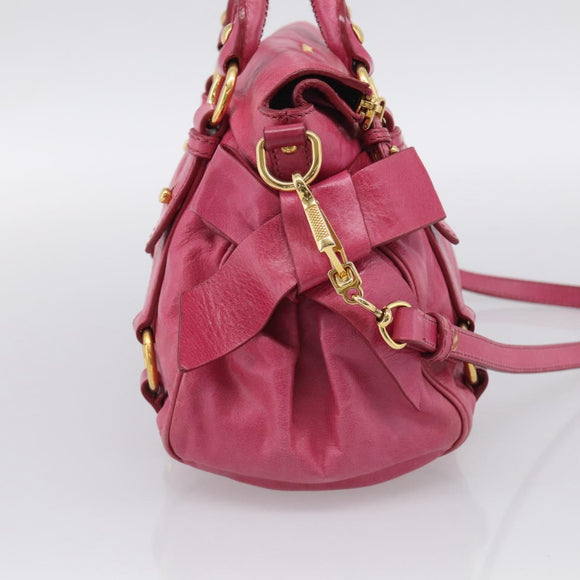 Miu Miu Hand Bag Vittero Dino Leather 2way Pink Gold Auth 210532V