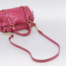 Miu Miu Hand Bag Vittero Dino Leather 2way Pink Gold Auth 210532V-9
