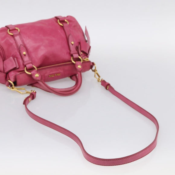 Miu Miu Hand Bag Vittero Dino Leather 2way Pink Gold Auth 210532V