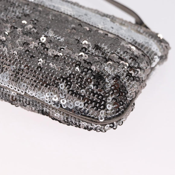 Salvatore Ferragamo Mini Pouch Sequin Silver Auth 210533A