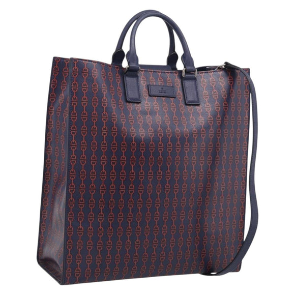 GUCCI Hand Bag Leather 2way Navy Silver Auth 210600M