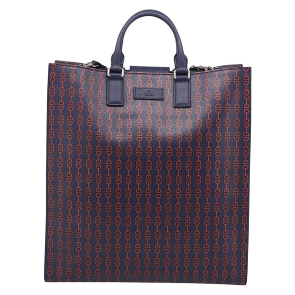 GUCCI Hand Bag Leather 2way Navy Silver Auth 210600M