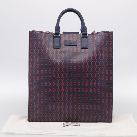 GUCCI Hand Bag Leather 2way Navy Silver Auth 210600M