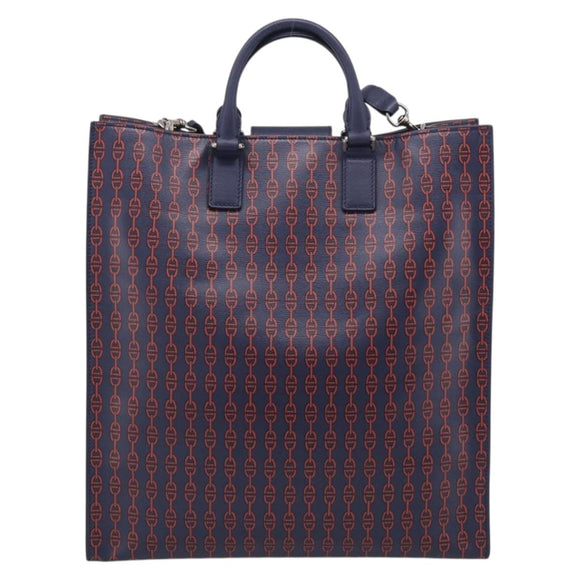 GUCCI Hand Bag Leather 2way Navy Silver Auth 210600M