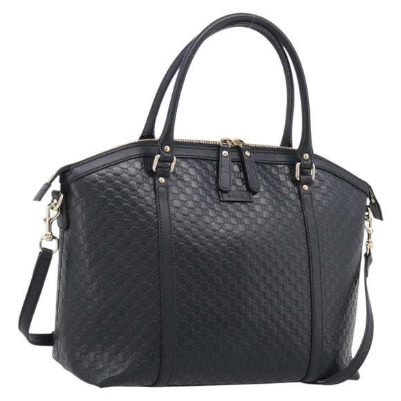 GUCCI Micro GG Canvas Guccissima Bag Leather 2way Black Gold 449657 Auth 210602V