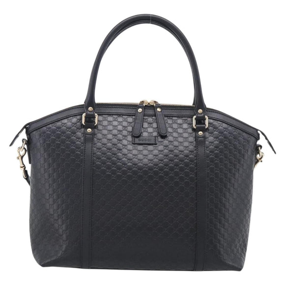 GUCCI Micro GG Canvas Guccissima Bag Leather 2way Black Gold 449657 Auth 210602V