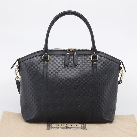 GUCCI Micro GG Canvas Guccissima Bag Leather 2way Black Gold 449657 Auth 210602V