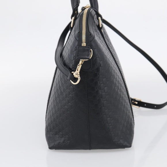 GUCCI Micro GG Canvas Guccissima Bag Leather 2way Black Gold 449657 Auth 210602V