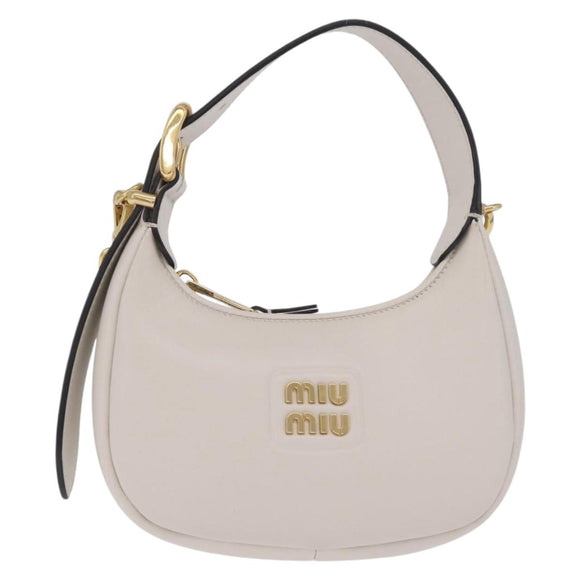 Miu Miu Hobo Hand Bag Leather 2way White Gold Auth 210603SAM