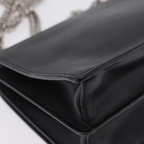FENDI Canay Chain Shoulder Bag Leather Black Silver 8M0381 Auth 210607A